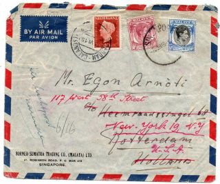 1949 Malaya / Netherlands Mixed Franking Cover To Usa,  Redirected,  Rare