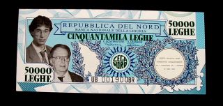 1993 Italy Lega Nord Separatist Movement Rare Banknote 50000 Leghe Unc