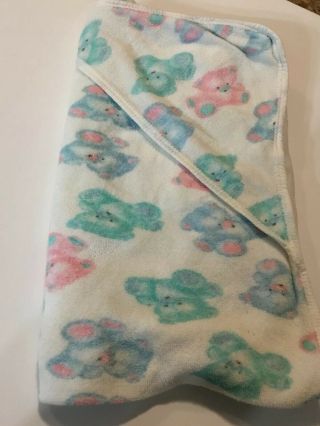 Vintage Carter’s Baby Bath Hooded Towel Bears Pink Blue Teal Rare Heirloom