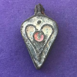 X19 Rare Roman Heart Shaped Seal - Box With Enamel 150 - 100 Bc 25mm 4.  6g