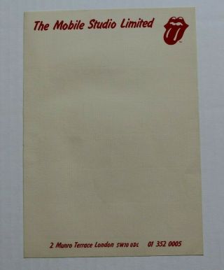 1970s Rolling Stones Official Note Paper From The Mobile Studio Rare