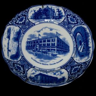 Rare Antique F.  W.  Co.  England Taft & Pennoyer Building Oakland Blue White Delft