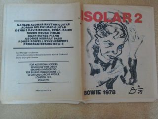 David Bowie Isolar 2 1978 Concert Programme: Rare