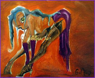 " Teaser " Pinup Oil Painting By Gullerud Long Legs Stockings High Heels Sexy Rare