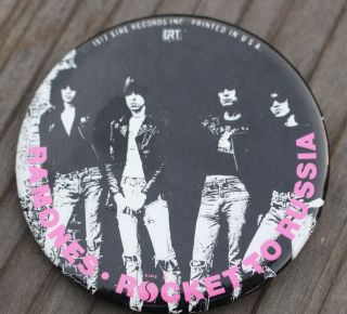 Rare Vintage 1977 Ramones Rocket To Russia Promotional Pinback Pin Button Sire