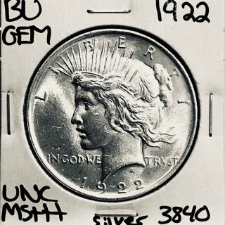 1922 P Bu Gem Peace Silver Dollar Unc Ms,  U.  S.  Rare Coin 3840