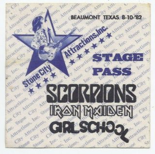 Scorpions Iron Maiden Backstage Pass 1982 Rare