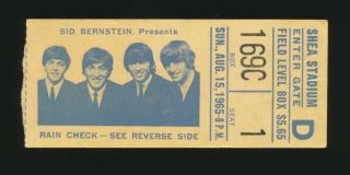 Beatles Rare 1965 Beatles At Shea Stadium Concert Ticket Stub Historic Show