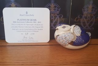 Rare Royal Crown Derby - Platinum Quail - Paperweight - Limited Edition - Boxed.