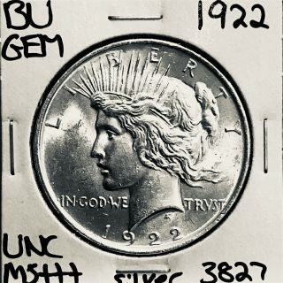 1922 P Bu Gem Peace Silver Dollar Unc Ms,  U.  S.  Rare Coin 3827