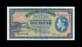 1947 British Colony Bermuda 1 Pound Kgvi X - Rare ( (ef, ))