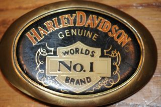 Vintage Rare Solid Brass Harley Davidson Belt Buckle Worlds No.  1 Brand