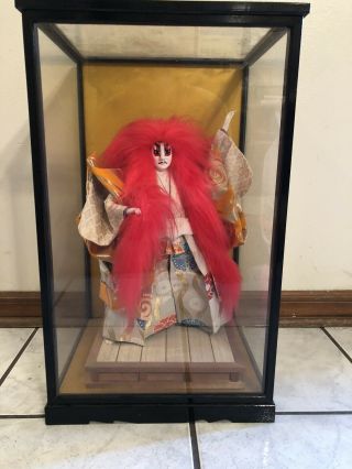 Rare Japanese Kabuki Red Lion Dancer Doll Renjishi Theater Folklore Silk Play