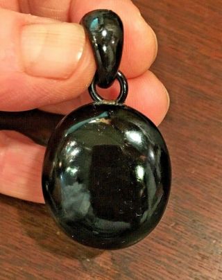 Antique 1860 ' s Victorian Whitby Jet 3 - D Lava Cameo Large Oval Pendant RARE 2