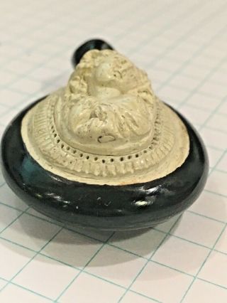 Antique 1860 ' s Victorian Whitby Jet 3 - D Lava Cameo Large Oval Pendant RARE 4
