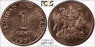 1971 Trinidad & Tobago 1c Pcgs Sp66 Red - Extremely Rare Kings Norton Proof