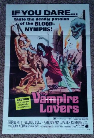 The Vampire Lovers One Sheet Poster Ingrid Pitt 1970 Peter Cushing Rare