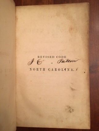 Rare 1855 Revised Code Of North Carolina,  Pre - Civil War Law Book,  Leather,  Nc