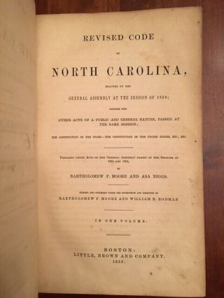 RARE 1855 Revised Code of NORTH CAROLINA,  pre - Civil War Law Book,  Leather,  NC 2