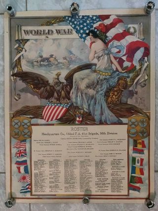 Rare World War One Roster Poster Formerly First Texas Calvary 36th Division