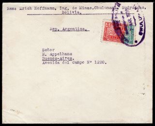 Bolivia 1938 Cover W/stamps From Sudyungas To Buenos Aires Rare Franking