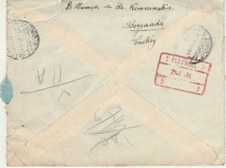 TURKEY - EGYPT Reg.  Airmail Letter Sent Bozcaada to Alex Tied Rare Air Stamps 1951 3
