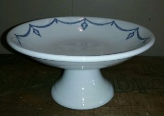 Rare Vintage Small Pedestal Serving Dish Plate Mayer China Blue & Cream