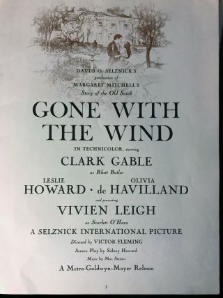 Rare Vintage 1939 Gone With The Wind Movie Program 3