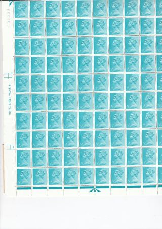 Gb Qeii Machin Definitives ½p Turquoise - Full Sheet - Unmounted - Very Rare