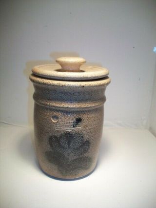 Rare 1982 Rowe Pottery Flower Design Salt Glazed Stoneware Crock With Lid