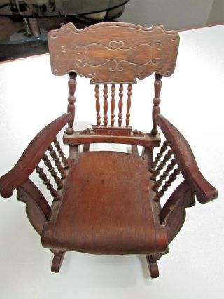 Rare Vtg Carved Antique DOLL Wood Rocking CHAIR Victorian 9 