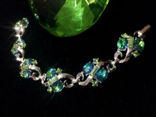 Vtg Rare Crown Trifari Pat Pend Kings Jewels Bracelet W Green Heliotrope Rs