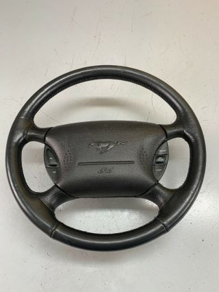 94 - 04 Ford Mustang Complete Steering Wheel Oem Leather Wrapped Dark Gray Rare