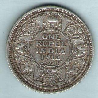 British India - 1912 - George V One Rupee Silver Coin Grade Ex - Rare Date