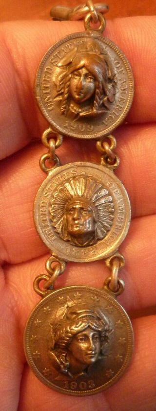 Hobo Coin Sculpted Watch Fob Indian Liberty Dimes Nickel Rare Find