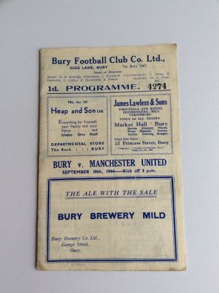 Bury V.  Man United Football Club Programme 1944 Rare