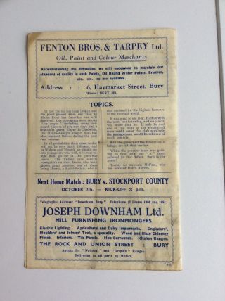 Bury V.  Man United Football Club Programme 1944 Rare 2