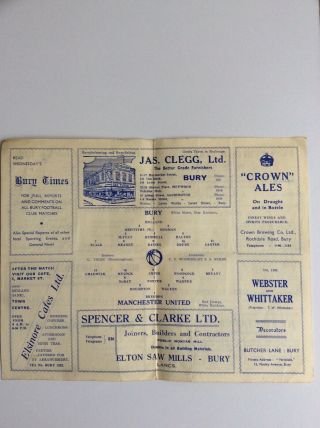 Bury V.  Man United Football Club Programme 1944 Rare 3