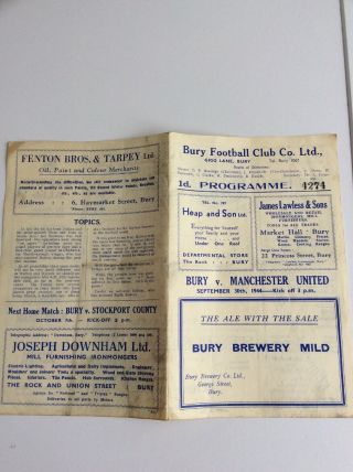 Bury V.  Man United Football Club Programme 1944 Rare 4