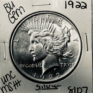 1922 P Bu Gem Peace Silver Dollar Unc Ms,  U.  S.  Rare Coin 8107