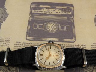 1920`s Elgin Cushion Case Man`s Watch.  Rare Antique Art Deco Etched.  3/0s