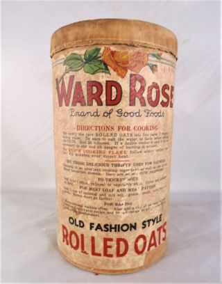 Rare 1930 ' s era Ward Rose Oats Cardboard Canister 1 lb 4 oz Vintage Decatur IL 3