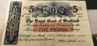 THE ROYAL BANK OF SCOTLAND 5 POUNDS 1957 RARE G14126/5001 2