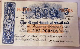THE ROYAL BANK OF SCOTLAND 5 POUNDS 1957 RARE G14126/5001 3