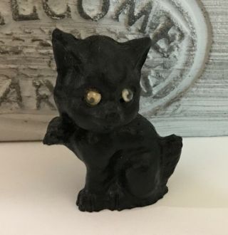 Unique Rare Vintage Miniature Resin Black Cat W/ Googly Eyes Figurine