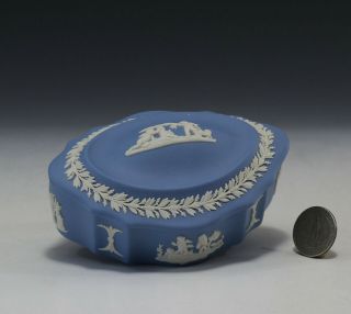 Rare 20 Century Wedgwood Solid Light Blue Jasperware “silver” Shape Trinket Box.