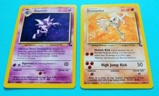 Set Of 2 Rare Pokemon Holo Hitmonlee 7/62 And Holo Haunter 6/62 Cards - Near
