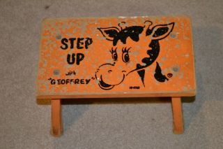 Vintage Toys R Us Geoffrey Giraffe Step Up Wooden Step Stool Orange Rare Rough
