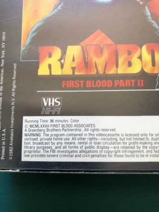 Stallone First Blood VHS Cult Action Classic Rambo Thorn EMI RARE COVER 1982 S12 5