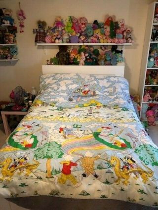 1990 Rupert The Bear Twin Size Bed Comforter Rainbow Pastel Rare